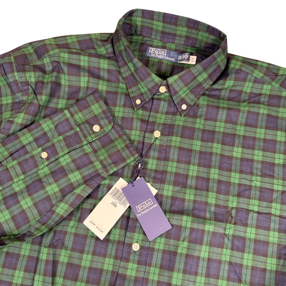 Polo Ralph Lauren Holi Sun Valley Plaid Button Shirt Long Sleeve Green 2XB NWT